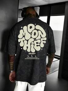 Zrgoth Men's Casual Versatile Minimalist Moon Thief Print Short Sleeve T-Shirt - Black - View 2