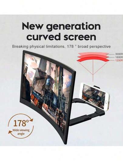Screen1pcs Magnifier For Cell Phone, 12" Curved Phone Magnifying Screen Upgraded HD 3D Phone Screen Amplifier Phone Stand With Screen Enlarger Compatible With All Smartphones For Movies Videos