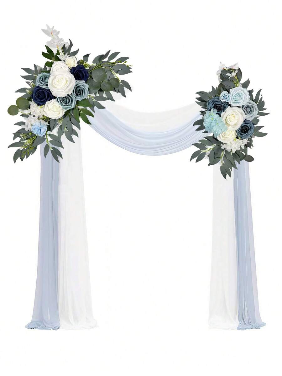 2pcs Artificial Light Blue And Navy Blue Floral Wreath Decoration, Suitable For Hanging On Ceremony Arch And Reception Backdrop. Artificial Light Blue Flowers And Welcome Sign Decor, Suitable For Wedding Ceremony And Reception. Artificial Wedding Arch Flowers, Corner Floral Decor, Wedding Welcome Sign Floral Decor, Ceremony Backdrop Center Decor