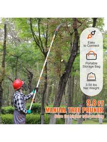 Manual Pole Saw, 4.6-9.8 Ft Extendable Tree Pruner, Sharp Steel Blade For High Branches Trimming, Manual Branch Trimmer With Lightweight Aluminum Alloy Handle, For Pruning Palms And Shrubs - Bạc - Xem 2