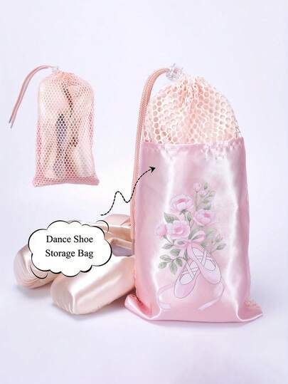 1pc Double Pocket Dance Shoes, Drawstring Storage Bag, Breathable Mesh Ballet Pointe Shoe Handbag, Special Drawstring Bag For Dance Shoes