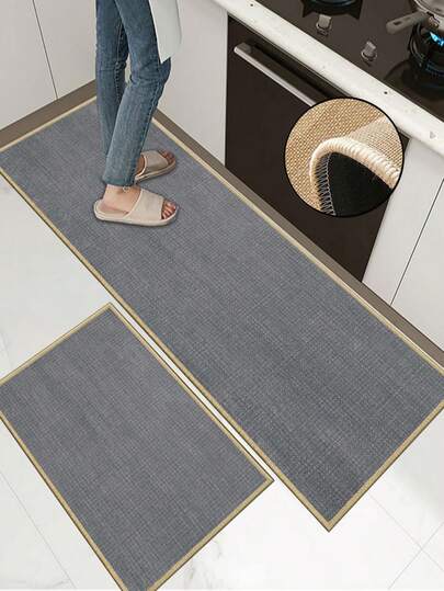 3.5mm Thick Soft Rubber Linen Kitchen Mat, Modern Minimalist Style Kitchen Absorbent Rug, Edged Carpet To Prevent Peeling, Water-Absorbing And Easy To Clean Mat, Linen Surface With Sponge Middle And Rubber Bottom, Suitable For Kitchen Rugs, Home Decor, Bathroom, Entryway, Laundry Room, Hallway, Living Room And More