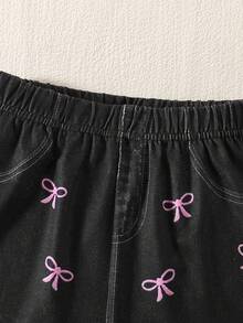 两件套少女休闲校园风多巴胺套装，可爱蝴蝶结字母印花圆领短袖白色T恤搭配蝴蝶结印花黑色迷你裙，春夏款 - 彩色 - 查看 7