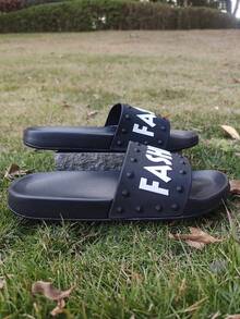 1 Pair Men's Letter Print EVA (Ethylene-Vinyl Acetate Copolymer) Outdoor Slippers, Non-Slip Wear-Resistant Sole, Beach & Holiday, Spring/Summer - Black - View 7