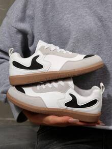 Giày thể thao nữ casual, thiết kế khóa cài phẳng kiểu retro, giày buộc dây cổ thấp, phù hợp để mang hàng ngày, mọi mùa. - Đen và trắng - Xem 4