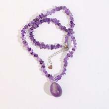 Holiday Gift For Women - 1 Pc Bohemian Necklace With Asymmetric Natural Stone & Crystal Pendant, Charm - Irregular Necklace - View 11