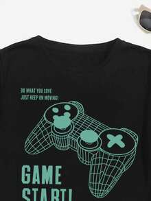 Tween Boy Gamepad Graphic T-Shirt & Drawstring Waist Shorts Casual 3-Piece Set - Green - View 3