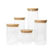organizador de cocinaCASA LITUS Recipientes Herméticos de Vidrio con Tapa de Bambú 5 Piezas de Diferentes Tamaños Contenedores de Vidrio para Organización de Cocina y Baño Frascos para Almacenar Especias y Semillas - Transparente - Ver 7