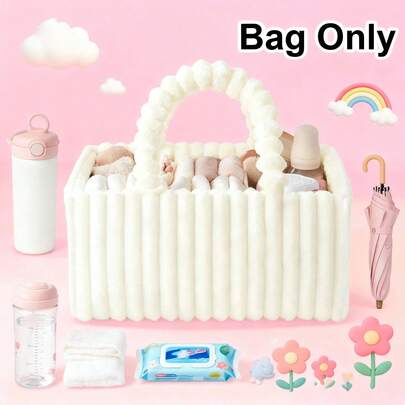 Flannel Diaper Caddy Organizer Handbag, Large Capacity Diaper Storage Basket, Portable Luggage Storage Bag, Car Travel Organizer Box, Travel Storage, For Home, Office, And Playroom Use, Ideal Gift