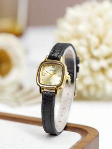 1款复古优雅休闲椭圆形表壳PU皮表带女士手表，精致小巧的表盘镶嵌水钻，适合日常佩戴、生日礼物、派对等场合，也是送给自己或朋友的理想礼物，不含表盒。 - 金色 - 查看 8