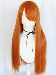 奢华亮泽直发侧刘海长假发，【不含发夹】黑色橙色高温丝女士假发，柔软逼真，易于梳理，日常及角色扮演皆宜，时尚优雅的Y2K风格 - 彩色 - 查看 11