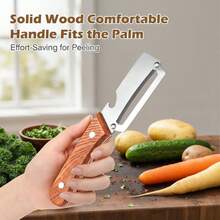 Premium-Grade Fruit & Vegetable Peeler | Sharp Stainless Steel Blade, Ergonomic Wooden Handle + Built-In Bottle Opener – Ideal For Daily Kitchen Use (Potatoes, Apples, Pumpkins & More) - 紅木色 - 查看 9