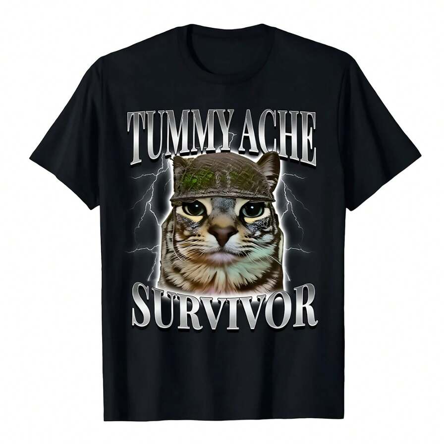 Camisetas casuales de verano, camisetas lavadas, camisetas holgadas de manga corta de gran tamaño con patrones únicos, modernas y divertidas. - Negro - Ver 1