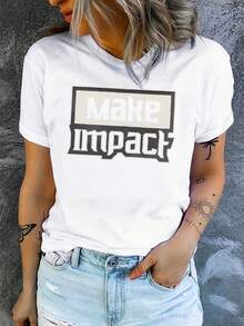 Women's Casual Crew Neck Short Sleeve T-Shirt Streetwear Creative Printed Patterns, Simple Design, Suitable  Top ForSoft And Comfortable,Sports And Fitness,It Is Also A Good Choice For Gifts To Relatives And Friends - 白色3 - 查看 8