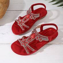 Bohemian Style Versatile Lightweight All-Season Hollowed-Out Rhinestone Plus Size Sandals For Women - Red - View 6