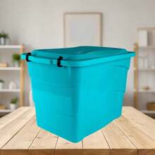 Caja organizadora De Clip Plástica Multiusos 20 Litros, Caja de almacenamiento de plástico para habitaciones, cocina, baño - Azul menta - Ver 2
