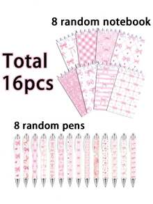 16pcs White & Pink Bow Notebook & Stationery Set, Includes Cute Bow Pocket Notebooks, Ballpoint Pens, Mini Bow Notebooks, Suitable For Bow-Themed Parties, Baby Showers, Birthdays, School Supplies Gifts - Multicolor - View 9