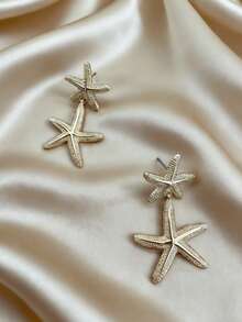 时尚海星造型耳环，金属质感，奢华感十足，独特设计，夸张吸睛。 - 金色 - 查看 3
