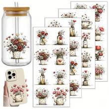 4pcs/Set Whimsical Flowers Spring Theme UV Transfer Stickers | Self-Adhesive Plastic Decals For Crafts, Mugs, Laptops & Water Bottles, High-Quality Prints, Durable, EYESWEB - Multicolor - View 1