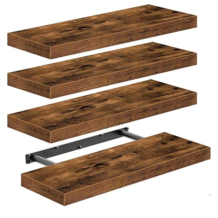 4 Sets 15.8in Floating Shelves, Rustic Finish Wall Shelves, Shelves For Wall Decor, With Invisible Brackets For Bathroom, Living Room, Bedroom And Kitchen, Home Decoration Essential Items For Home Use - 4pcs - 查看 1