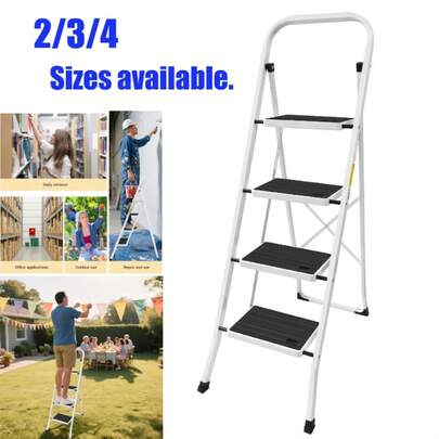 Royalswill Portable Folding Step Ladder, 2/3/4-Tier Ladder, Rubber Non-Slip Platform, Anti-Slip Household Folding Ladder, Multi-Purpose Load Capacity 330 Lbs, Foldable Step Ladder, Suitable For Kitchen, Office, Bathroom And Garage Use