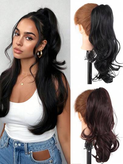 Layered Half-Up Ponytail Synthetic Wig, Realistic Hair, Relaxed Waterfall Wig Ponytail