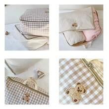 1pc Little Bear Squirrel Quilt Storage Bag Luggage Bag Simple Checkered Quilt Bag - Multicolor - View 8