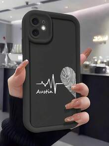 1pc Customized Phone Case,Diamond Phone Case Black And White PC Couple Style Compatible With Iphone 17pro Max/16pro Max/Air/15/14 Plus/13 Pro/12 Pro Max/11, Can Be Customized With Letters, Names, Slogans Etc., Transparent Anti-Fall, Wear-Resistant, Anti-Fingerprint TPU Soft Full-Edge Case, Ideal Choice For Personal, Partner, Family, Friend, Bestie, Birthday, Anniversary Gift - Black - View 3