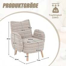 Modern Sessel, Stoff Mit Kreismuster, Mit Seitlicher Tasche, Beine Aus Massivholz, Bequemer Lesesessel, Wohnzimmer, Schlafzimmer, Büro - Khaki - View 4