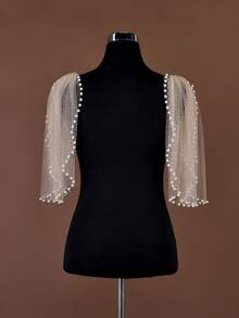 2pcs Sparkling Glitter Shawl, Women's Party Dress Arm Cover, Bridal Wedding Shawl, With Safety Pin & Beaded Short Sleeve - Shawl - View 7