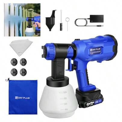 Royalswill Wireless Sprayer, Powered By An 18 V Battery, 1000 Ml HVLP Gun, Equipped With A 1500 MAh Battery And Charger, 4 Nozzles (1.0-2.5 Mm) For Interior/Exterior Painting - Walls, Terraces, Cabinets, Doors.