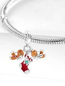 1pc 925 Sterling Silver Gingerbread Man Christmas Stocking Christmas Gift Pendant Bead, Suitable For Women Bracelet, Bangle DIY Jewelry Making - Bead Collection - View 4