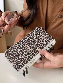 Niche Flip-Page Notebook Design Black Ink Splashing Mobile Phone Case Suitable Compatible With IPhone16 13 14 15 16 Pro Max - Brown Leopard Print - View 3