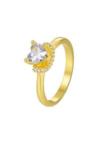 Women's Gold-Plated Cubic Zirconia Ring, Minimalist Heart-Shaped Center Stone Design, Versatile & Elegant For Daily Commute/Casual Wear, Fashionable Birthday Gift - Gold - View 8