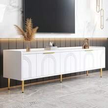 TV Stand, Low Cabinet With Textured Door, Gold Handles And Legs, 170 L X 35 W X 47.5 H (Cm) - White - View 3