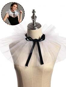 Xiacheng 1件复古蕾丝荷叶边可拆卸领子，维多利亚爱德华风格白色服装领子，男女通用 - 復古款 - 查看 15