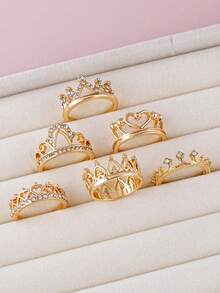 6 chiếc Rhinestone Vương miện & Vòng trang trí trái tim - Vàng - Xem 4