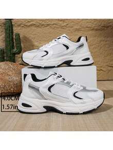 American Retro Contrast Color Running Shoes, Mesh Breathable, Thick Bottom Cushioning, Campus, Street, Daily Wear Template, Running Shoes To Grasp The Relaxation Feeling, 5cm High Casual Shoes - màu xanh da trời - Xem 4