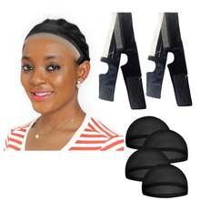 6件套假发固定带，含防滑头带、可调节蕾丝假发带（带硅胶条）和4个发网，适合女性使用。 - 彩色 - 查看 6