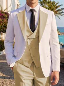 3pcs Men's Slim Fit Suit Set, Men's Wedding Party Formal Business Suit - Champagne - View 1