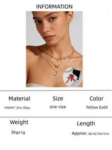 Collar de oro laminado para mujer con lazo de luna y estrella, cadena múltiple, joyería de Ramadán, regalo para el Día de la Madre, caja de regalo para ella. - Amarillo dorado 3 - Ver 7