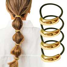 4pcs Geometric Gold Scrunchies, Metal Accent Hair Ties, Elegant Vintage Style For Parties & Birthdays - 4件套-金色 - 查看 2