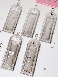 1pc Shiny Silver 4-Slot ID Card Holder, Student ID Badge Reel, Idol Fan Card Sleeve - Multicolor - View 3