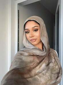 1pc Bohemian Style Watercolor Print Headscarf, Scarf, Elegant Multifunctional Shawl, Suitable Daily Wear, Can Also Be Used As Dress Accessory - 棕色 - 查看 2