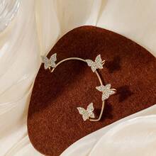 4只蝴蝶闪亮夹式耳环，优雅闪亮派对饰品耳环，女士款 - 銀色 - 查看 9