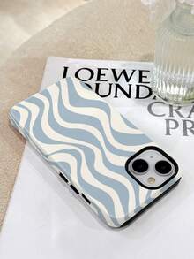 1件复古简约优雅水波纹亮面二合一贴膜硬壳手机壳，兼容三星/ 11/12/13/14/15/16/17 Pro Max - 彩色 - 查看 3