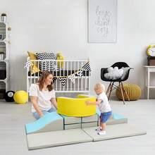 Bloques de escalada de espuma suave de 10 piezas para niños pequeños, juego interior para el bebé rastreando y escalando, gimnasio de actividad de cuero PU para niños de edades 1-3 - Amarillo - Ver 4