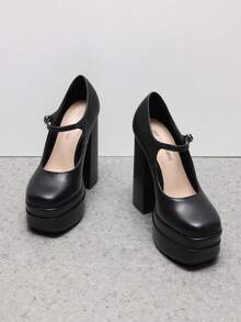 Women's Mary Jane Platform Chunky High Heels Pumps  Square Toe Solid Color Weddings Banquets Fashionable Y2K Shoes - màu đen - Xem 4