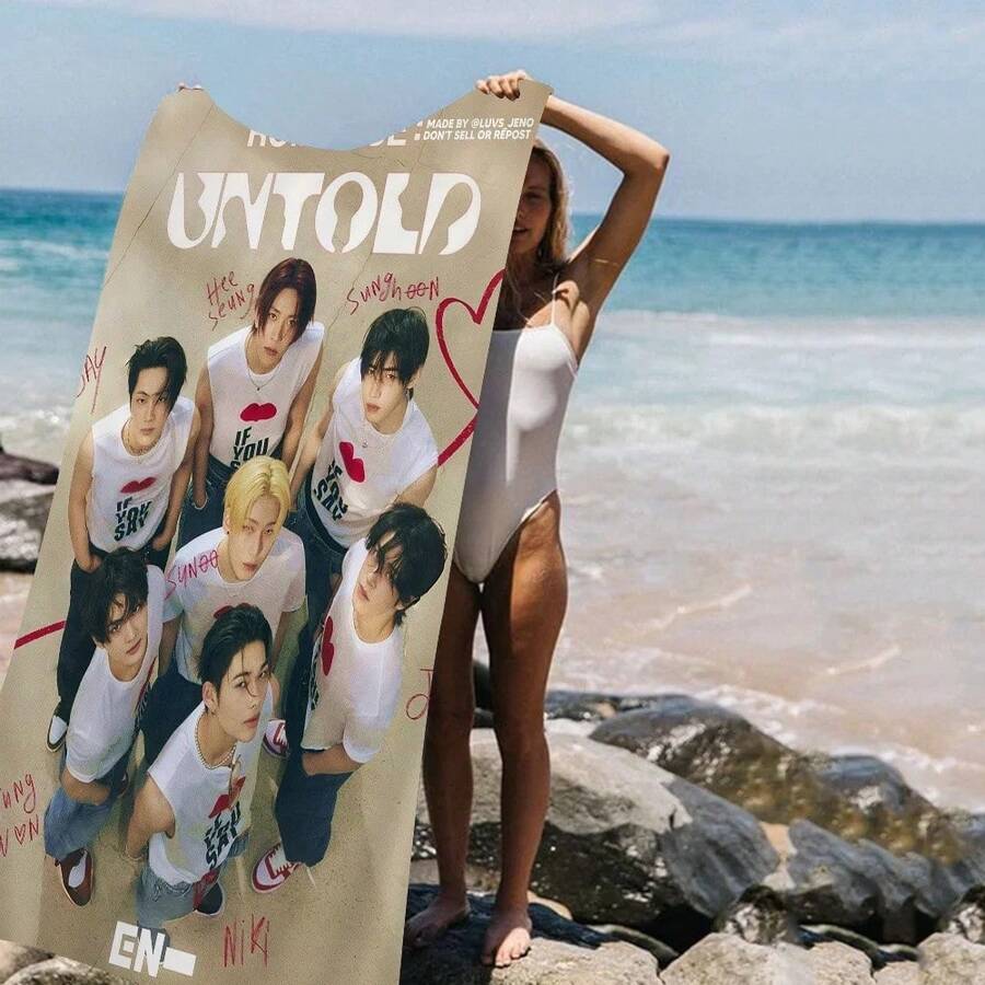 E-ENHYPENS Kpop Cartoon Beach Towel Cute Kawaii Room Decor Bath Girls Children Hand Towels For Bathroom Shower96 - 白色 - 查看 1