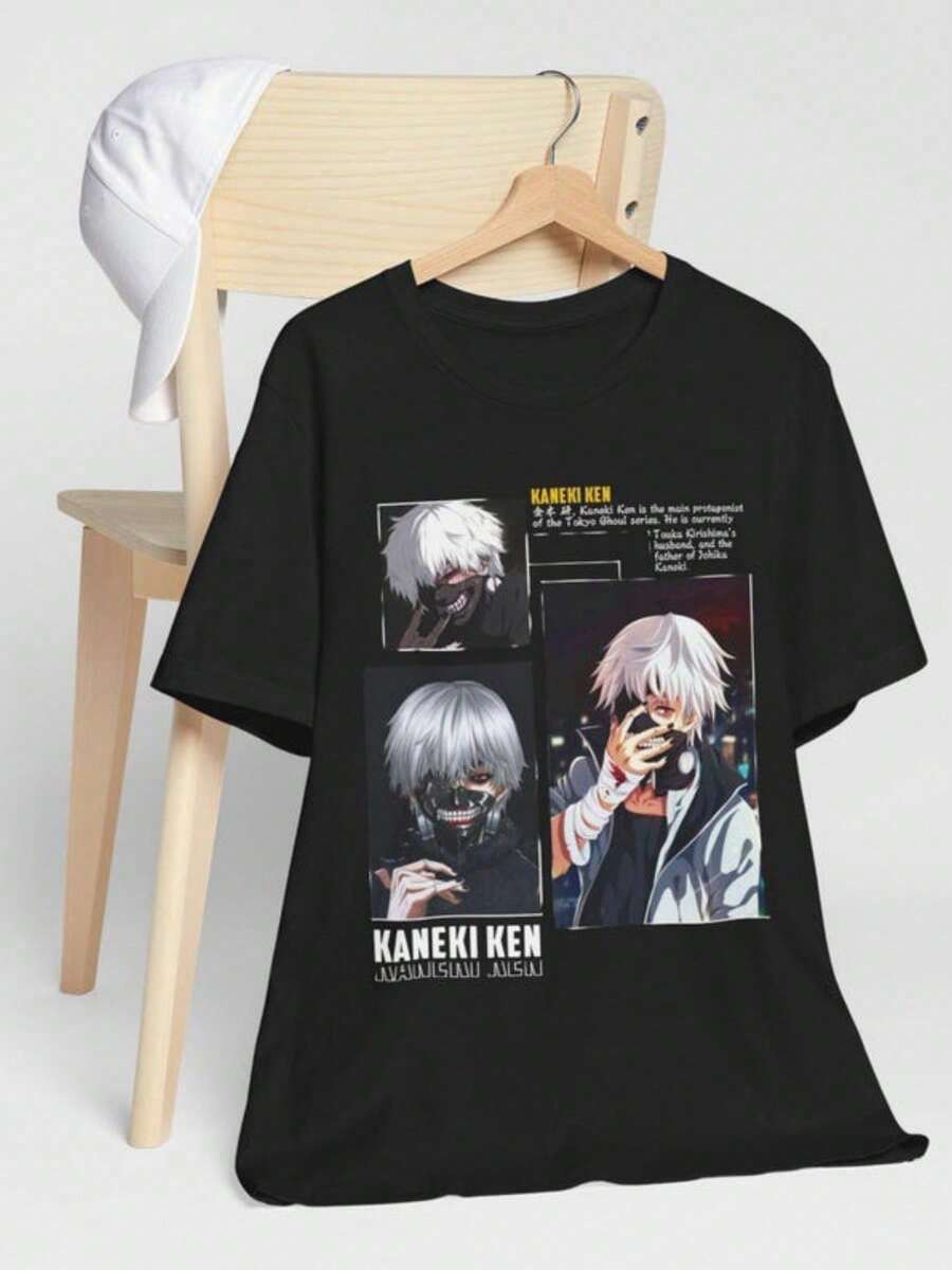 Bella + Canvas, Anime Shirt, Kaneki Unisex Tee, Manga Tshirt, Gift For Him, Gift For Her, Anime Shirt, Anime Lovers - Negro - Ver 1